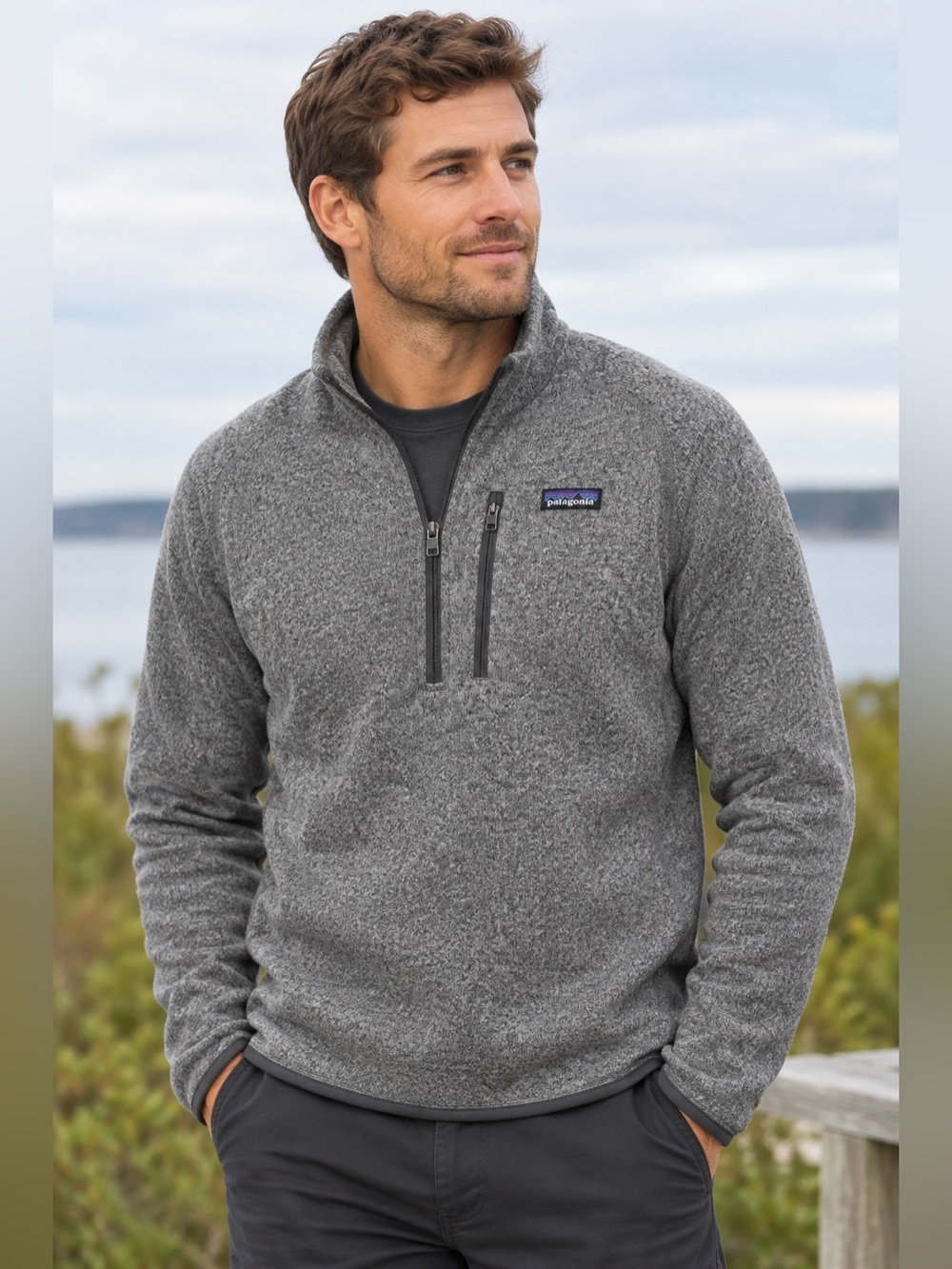 Patagonia Men’s Better Sweater Heather Gray Quarter Zip Fleece Pullover Outdoor